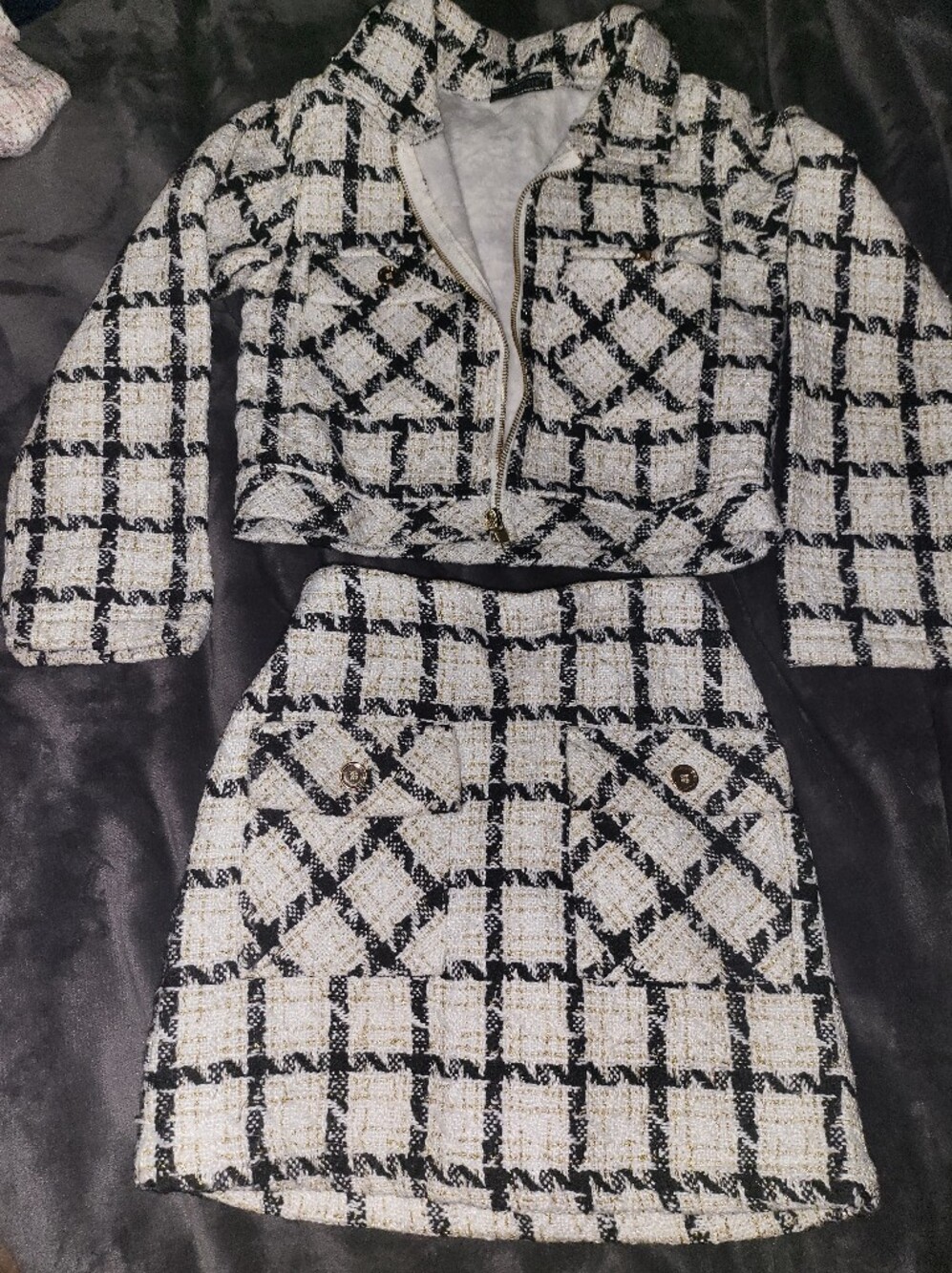 Chicaprie Paris Kids SET - Cropped Tweed Jacket and Mini Skirt Set